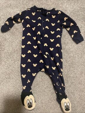 Joe Fresh Navy and Gold Mickey Print Footed One-Piece